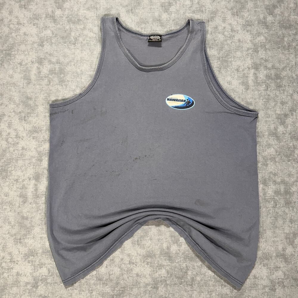 Vintage Hawaiian Style tank top Mens XL Blue Grey USA made Surf Graphic
